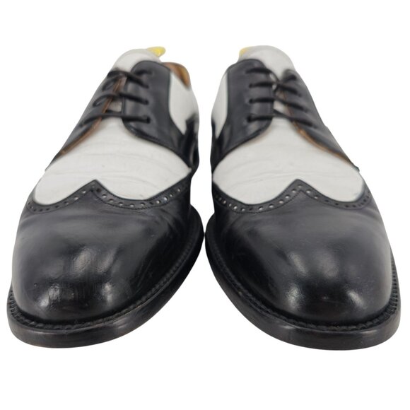 Vintage Mezlan Black White Leather Wingtip Spectators Mens 9M Formal Dress Shoes - Picture 8 of 12